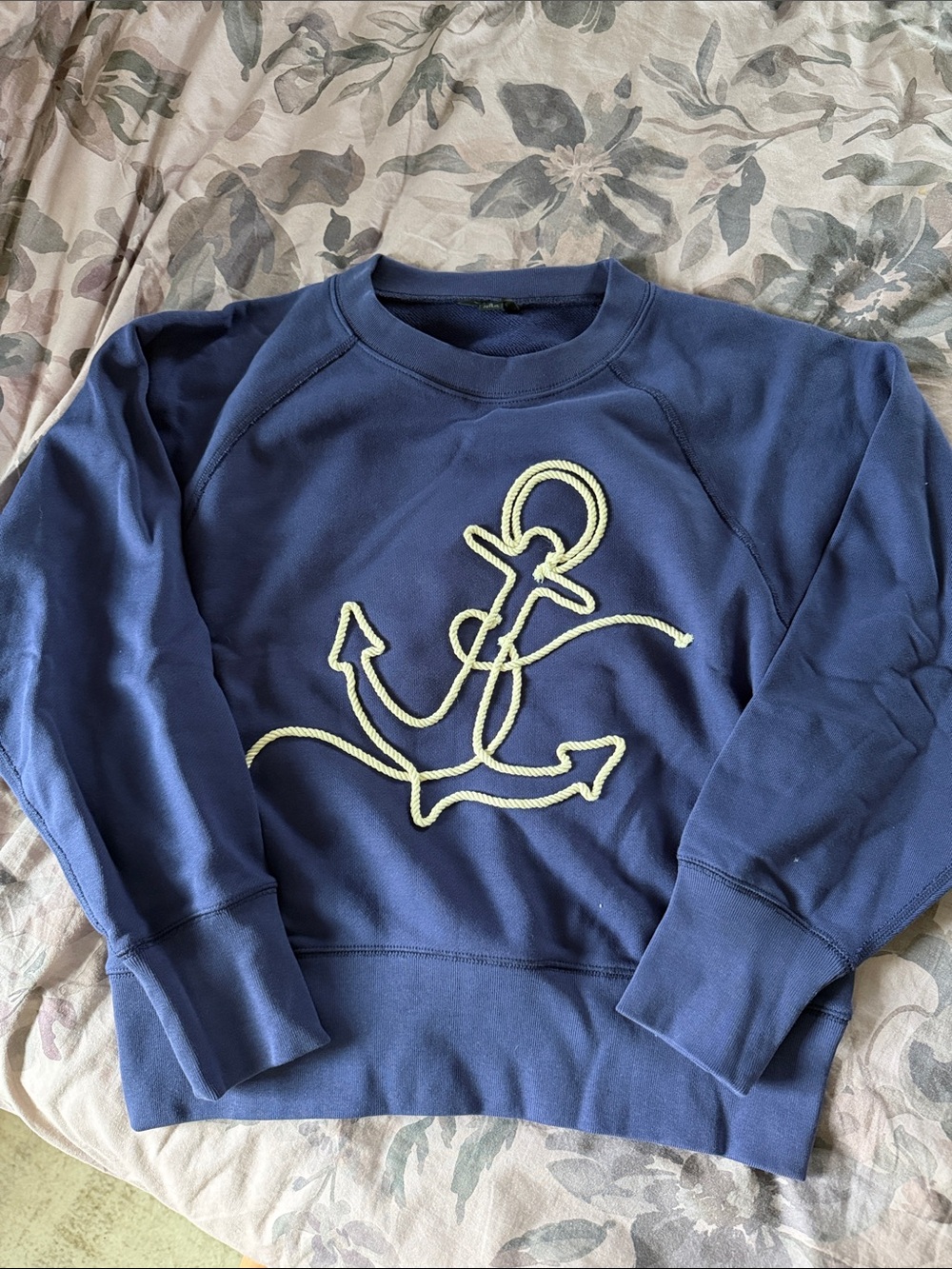 J. Crew Navy Crewneck Sweater with Anchor Rope Graphic